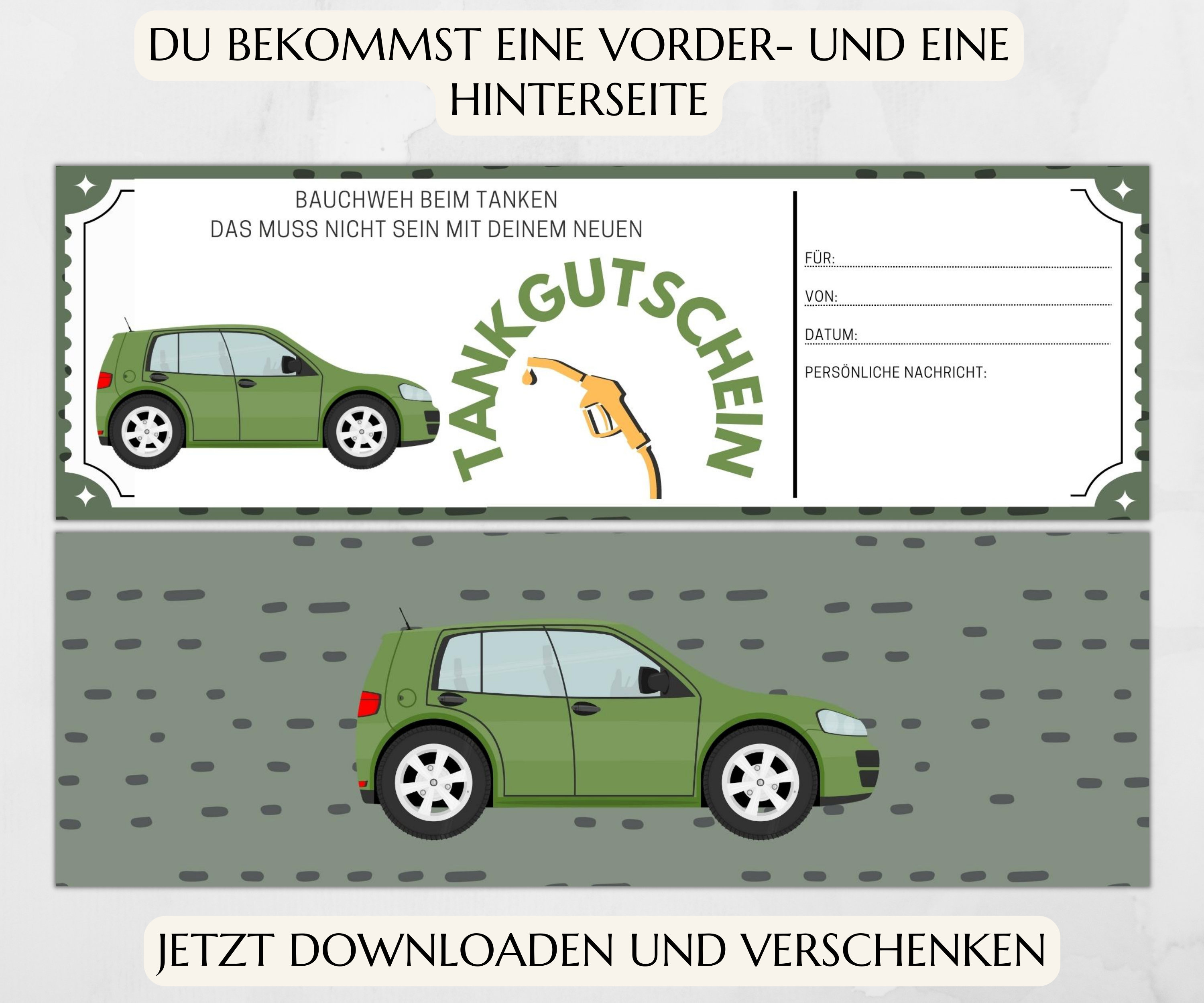 Tank Gutscheinkarte Vorlage Tankgutschein sofort ausdrucken PDF