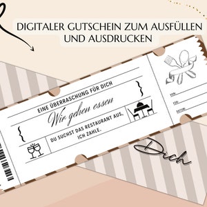 Gutschein Essen gehen Gutscheinvorlage zum Ausdrucken Restaurant Gutscheinkarte PDF Download Essensgutschein JSK047 image 6