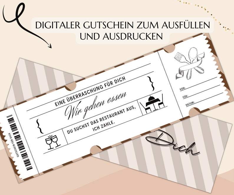 Gutschein Essen gehen Gutscheinvorlage zum Ausdrucken Restaurant Gutscheinkarte PDF Download Essensgutschein JSK047 image 6