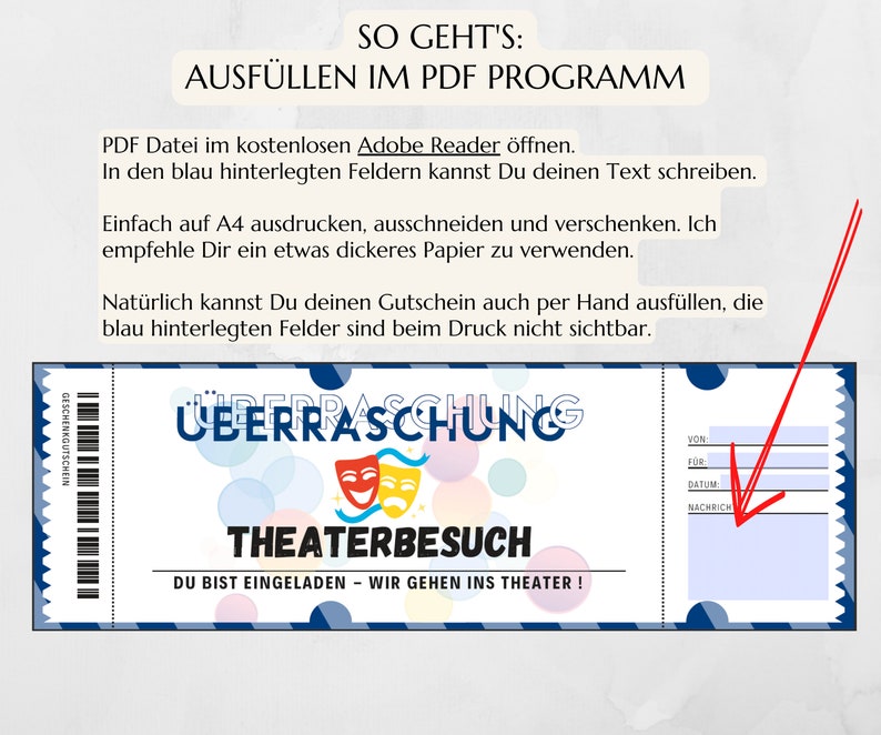 Gutschein Theater Vorlage zum Ausdrucken Theaterkarte Geschenk Personalisiert JSK063 image 3
