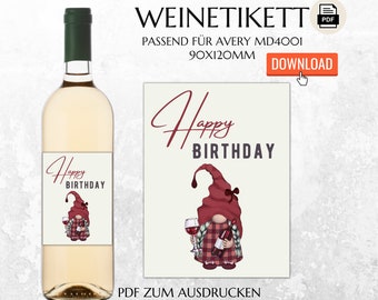 Birthday gift | Printable bottle label | Happy Birthday Wine Label | Instant download | Last minute gift | FLE001