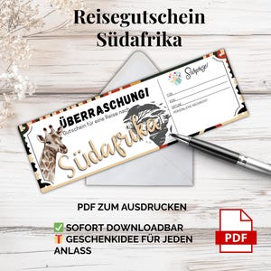 南アフリカ旅行券 – 印刷用 PDF テンプレート |アドベンチャーギフトアイデア サファリ＆往復旅行 - カップルや友人へのサプライズ