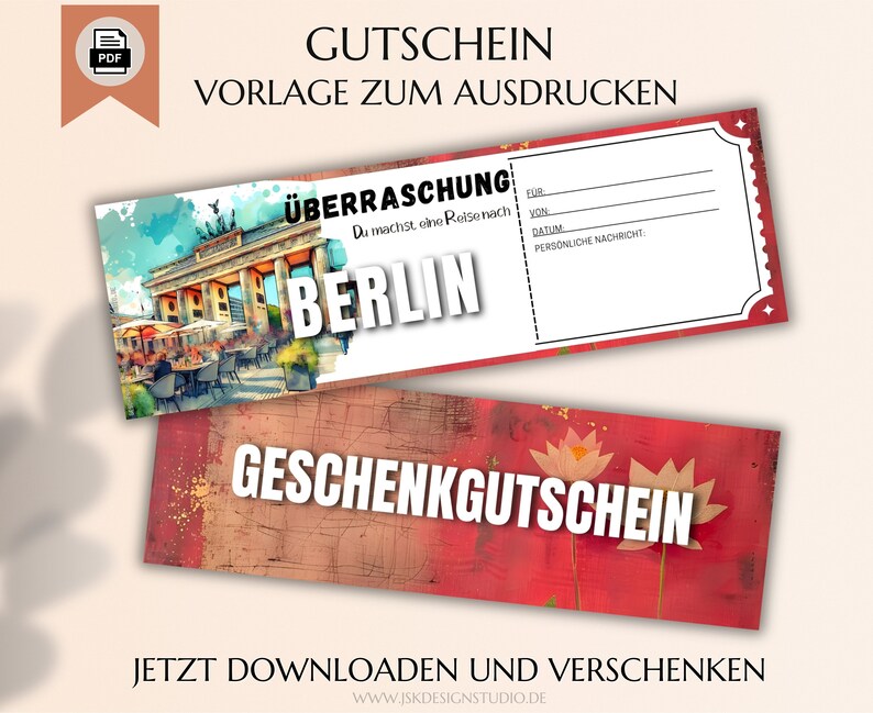 Berlin Travel Voucher Voucher Template to Print Gift Idea Gift Voucher