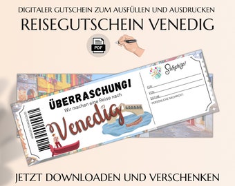 Reisegutscheine Venedig | Gutschein Vorlage zum Ausdrucken |  Kurztrip Geschenkgutschein | Gutscheinkarte gemeinsame Zeit | JSK084