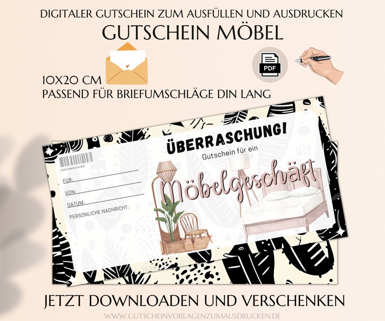 Möbel Gutschein Vorlage Zum Ausdrucken PDF Spontanes Geschenk Zum
