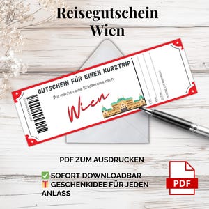 Reisegutschein Wien PDF – Vorlage zum Ausdrucken | Geschenkidee für Städtetrip nach Österreich mit Charme & Kultur | Kurzurlaub schenken