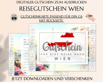 Gutschein Städtereise Wien  | Reisegutschein Vorlage zum Ausdrucken | PDF Download | Geburtstag Geschenk | Kurztrip Städtetrip JSK268