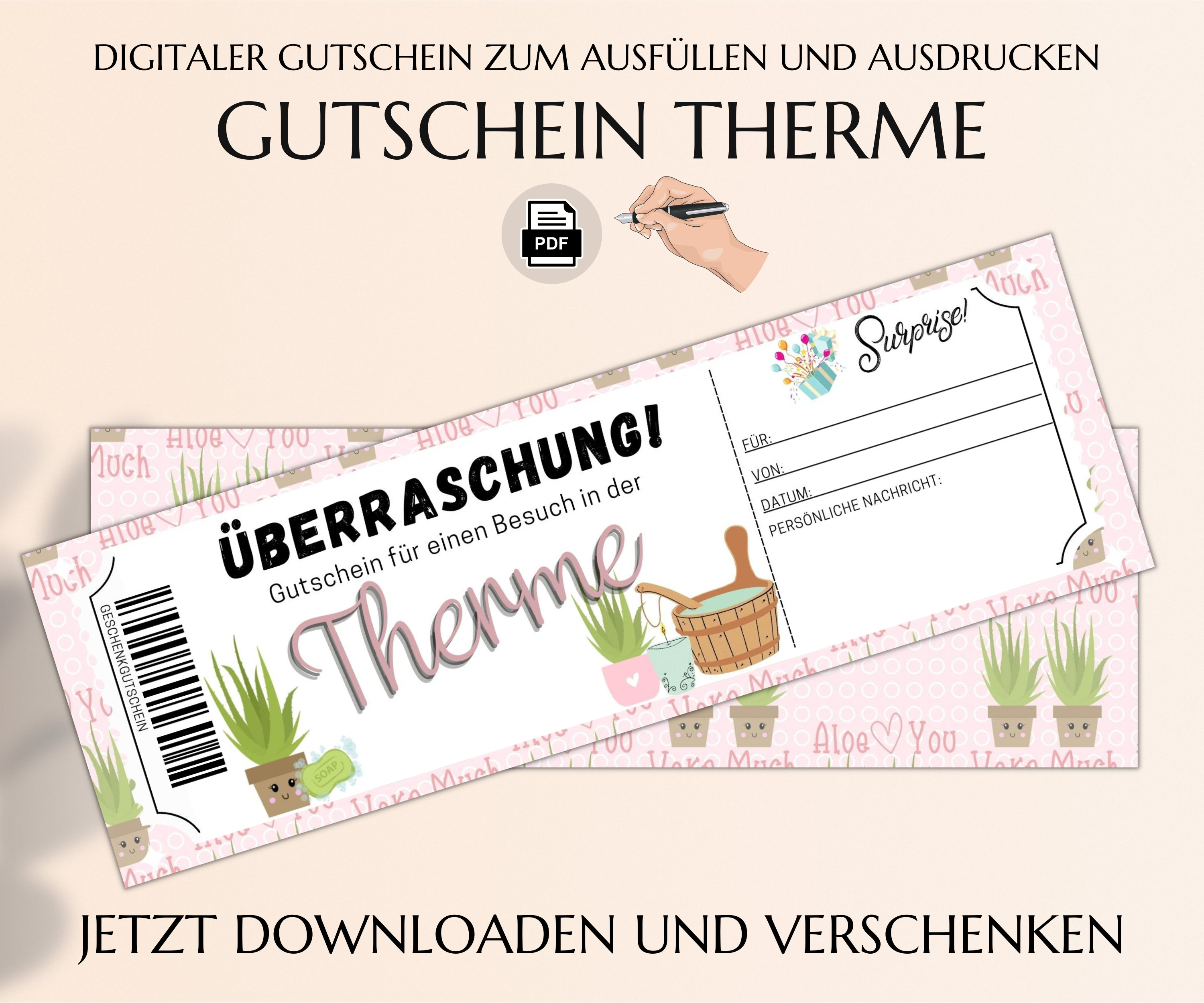 Therme Gutschein Vorlage zum Ausdrucken Wellness Geschenkgutschein