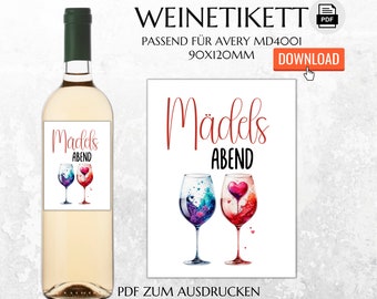 Mädels Abends Flaschenetikett zum Ausdrucken Geburtstag | Weinetikett Geburtstagsgeschenk | Sofort download | Last Minute Geschenk | FLE018