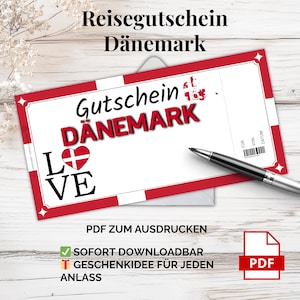 Voucher de viagem Dinamarca PDF – modelo para impressão | Ideia de presente para férias e viagens curtas no norte – Para casais, amigos, famílias