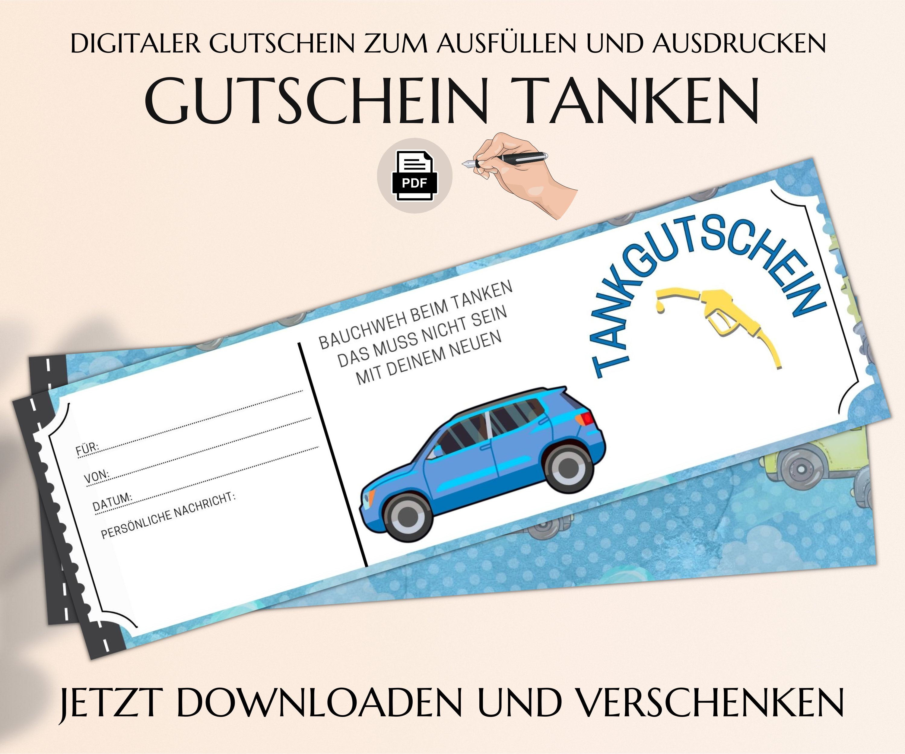  Tankgutschein Sofort Ausdrucken Gutschein Vorlage Zum - Etsy 