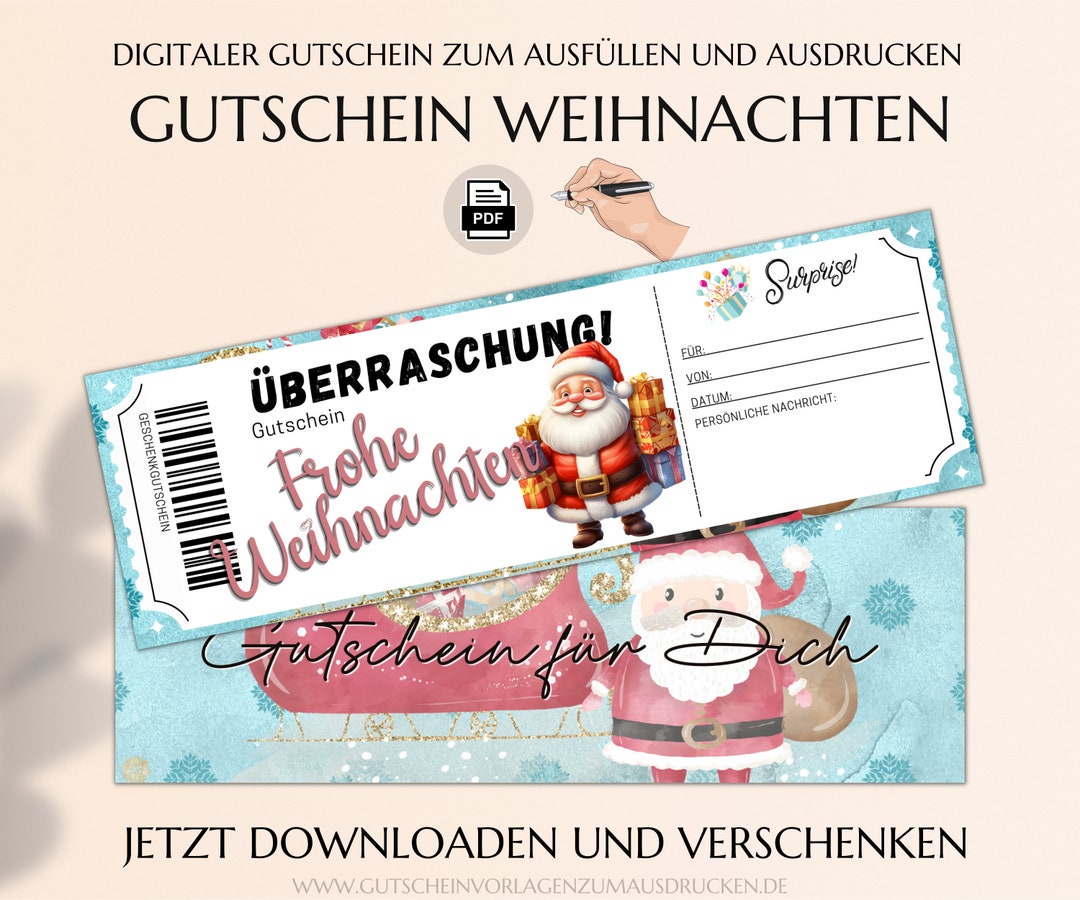 Frohe Weihnachten Gutscheinvorlage Zum Ausdrucken Gutschein - Etsy