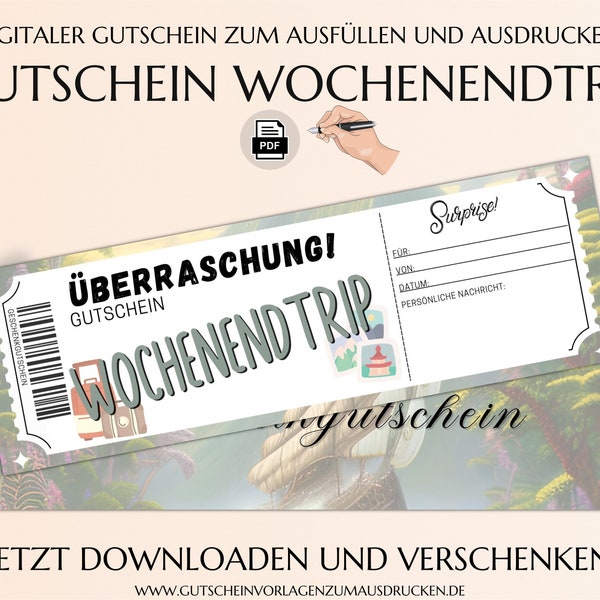 Gutschein Wochenendtrip Vorlage | Reisegutschein PDF Wochenende  | Städtetrip | digitaler Download JSK219