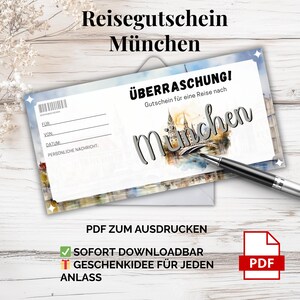 München Reisegutschein – PDF Vorlage zum Ausdrucken | Städtereise verschenken | Bayern Urlaub Geschenkidee | Gutschein zum Selbst Drucken