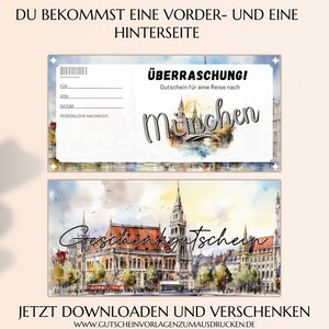 Reisegutschein München Vorlage zum Ausdrucken Gutschein München Reise verschenken Ideen PDF download JSK391 image 4