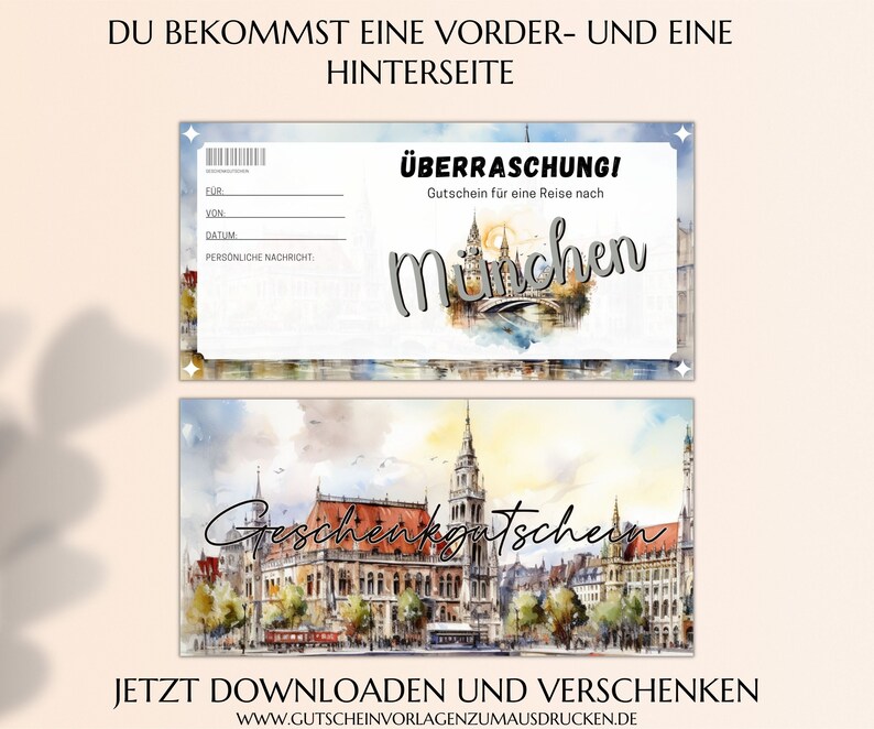 Reisegutschein München Vorlage zum Ausdrucken Gutschein München Reise verschenken Ideen PDF download JSK391 image 4