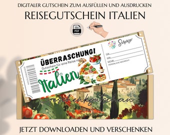 Reisegutschein Italien  | Gutscheinvorlage zum Ausdrucken | PDF Download | Gutschein Wochenendtrip Reise Rundreise Italien JSK332