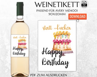 Happy Birthday Bottle Label Printable Birthday | Wine label birthday gift | Instant download | Last minute gift | FLE012