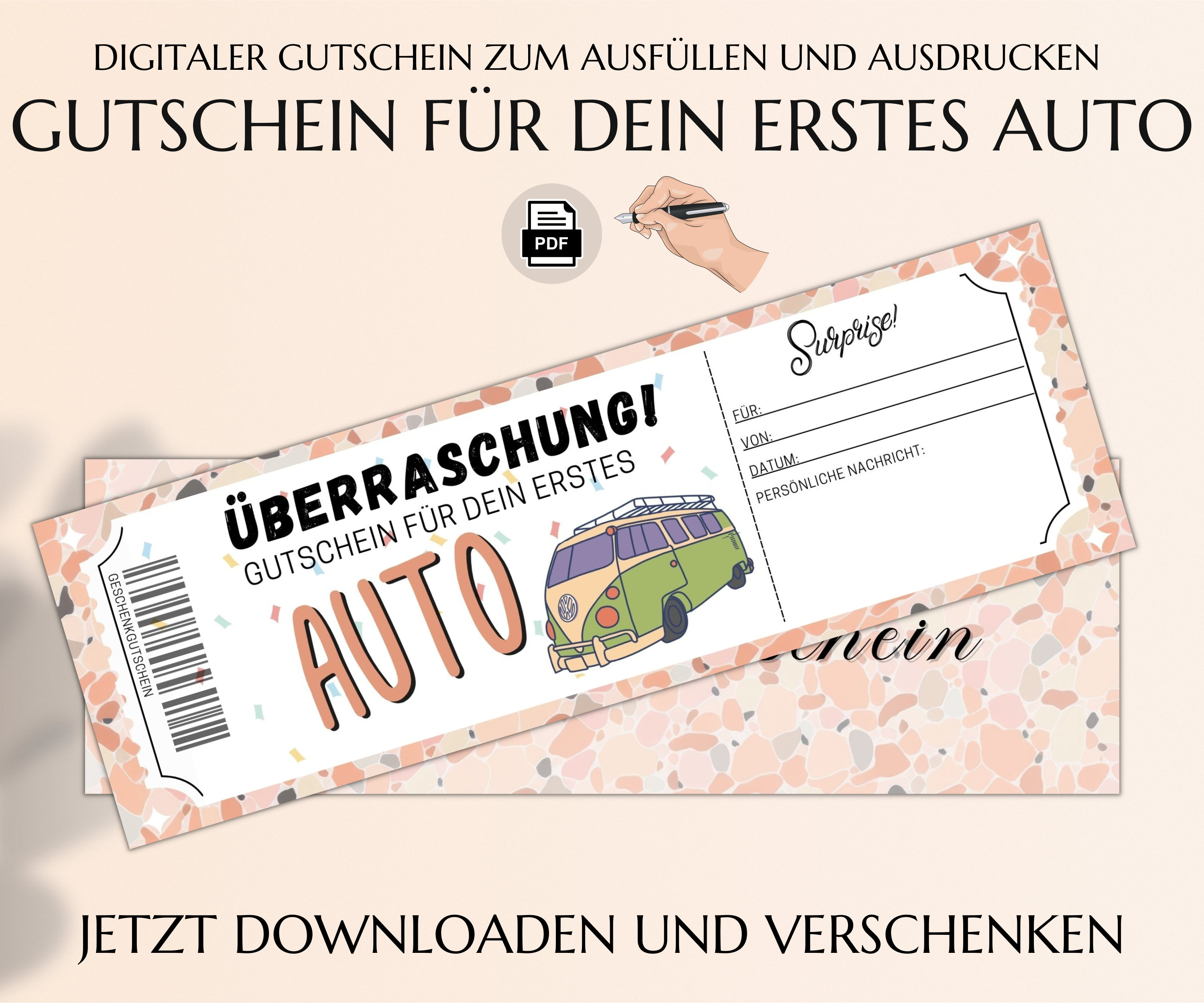 Gutschein für dein erstes Auto Vorlage zum Ausdrucken - .de
