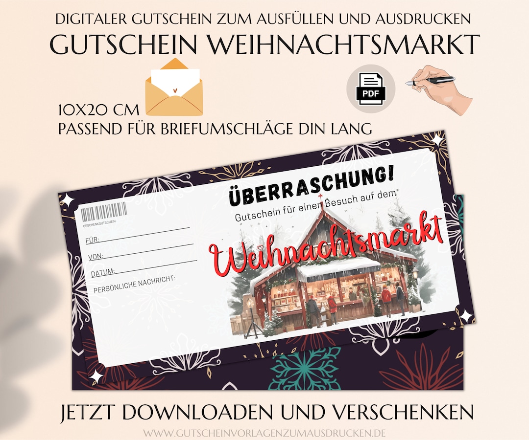 Gutschein Weihnachtsmarkt Vorlage Zum Ausdrucken PDF Etsy