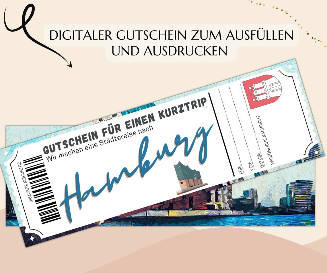 Reisegutschein Hamburg Vorlage zum Ausdrucken PDF Etsy.de