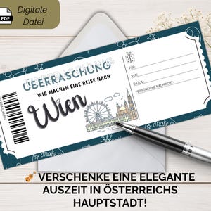 Gutschein Wien Reise PDF Vorlage | Städtereise Geschenkidee zum Ausdrucken | Reisegutschein zum Verschenken | PDF Datei sofort herunterladen
