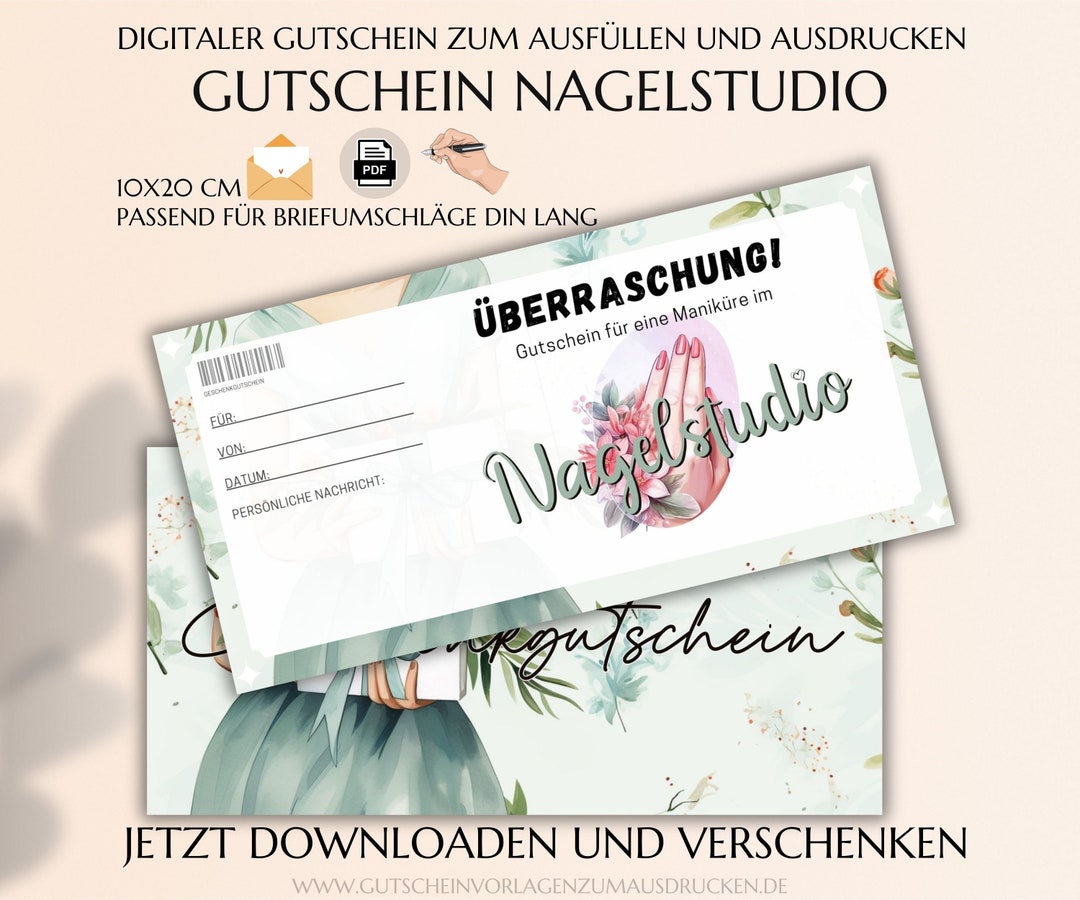 Gutschein Nagelstudio Vorlage Zum Ausdrucken PDF Maniküre Gutschein