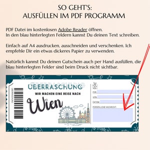Gutschein Städtereise Wien Vorlage zum Ausdrucken inkl. Umschlag PDF Download Geburtstag Geschenk Kurztrip Städtetrip JSK075 zdjęcie 3