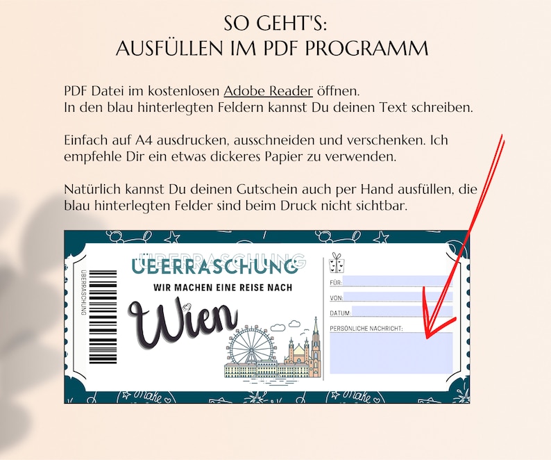 Gutschein Städtereise Wien Vorlage zum Ausdrucken inkl. Umschlag PDF Download Geburtstag Geschenk Kurztrip Städtetrip JSK075 zdjęcie 3
