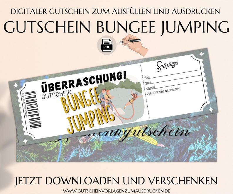 Bungee Jumping Gutschein Vorlage Zum Ausdrucken Erlebnisgutschein PDF ...