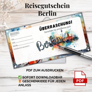 ベルリン旅行券 – 印刷用 PDF テンプレート |ドイツ市内旅行のデジタルバウチャー、直前のギフトアイデア