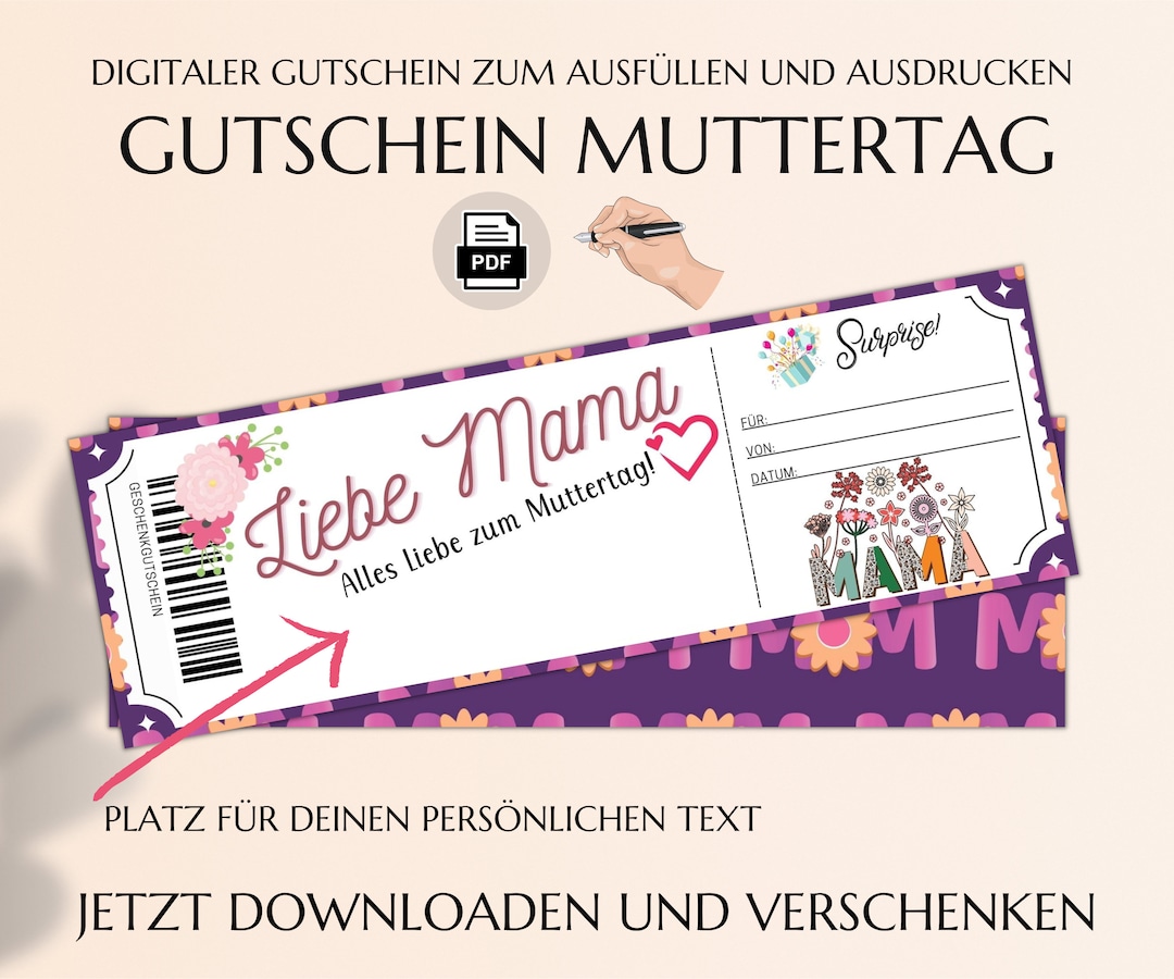 Muttertagsgeschenk Gutschein Muttertagskarte Vorlage Zum Ausdrucken Mamatochter Tag