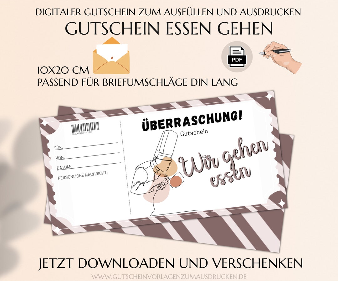 Gutschein Essen Gehen Vorlage Zum Ausdrucken PDF Restaurant Einladung
