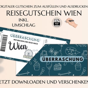 Gutschein Städtereise Wien Vorlage zum Ausdrucken inkl. Umschlag PDF Download Geburtstag Geschenk Kurztrip Städtetrip JSK075 zdjęcie 1