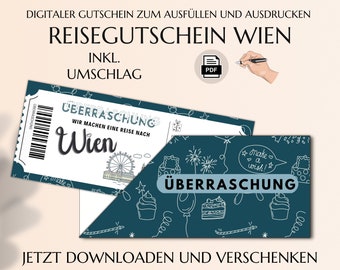 Gutschein Städtereise Wien  | Vorlage zum Ausdrucken inkl. Umschlag  | PDF Download | Geburtstag Geschenk | Kurztrip Städtetrip JSK075