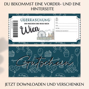 Gutschein Städtereise Wien Vorlage zum Ausdrucken inkl. Umschlag PDF Download Geburtstag Geschenk Kurztrip Städtetrip JSK075 zdjęcie 5