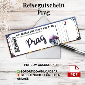 Gutschein Prag Reise – PDF Vorlage zum Ausdrucken | Städtereise Tschechien Geschenkidee – Überraschung für Paare, Freunde & Kurztrip-Fans