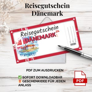 PDF Reisegutschein Dänemark – Geschenk für Urlaub im Norden | Stilvolle Vorlage zum Ausdrucken für Paare, Freunde & Skandinavien-Fa