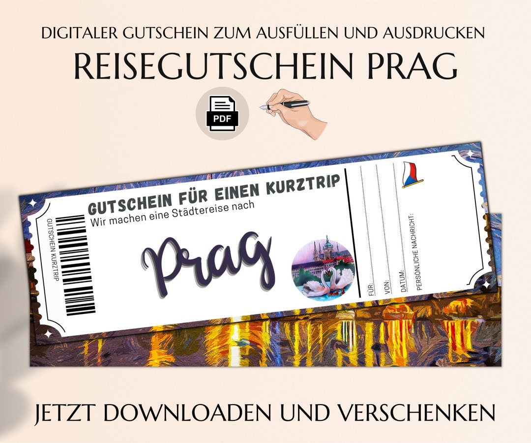 Reisegutschein Prag Vorlage zum Ausdrucken PDF Download Geburtstag