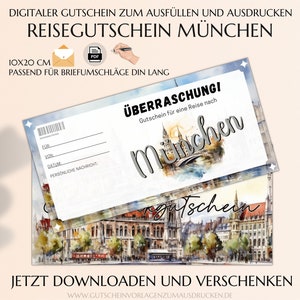 Reisegutschein München Vorlage zum Ausdrucken Gutschein München Reise verschenken Ideen PDF download JSK391 image 1
