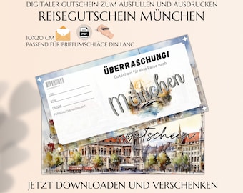 Reisegutschein München Vorlage zum Ausdrucken | Gutschein München Reise verschenken Ideen | PDF download | JSK391