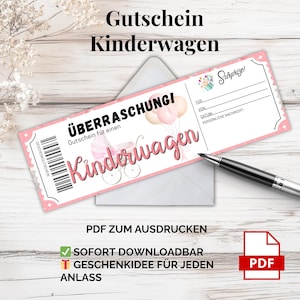 Voucher na wózek dziecięcy – Szablon PDF do wydrukowania | Pomysł na prezent dla przyszłych rodziców i baby shower | Voucher dla małej dziewczynki