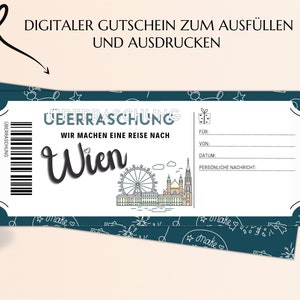 Gutschein Städtereise Wien Vorlage zum Ausdrucken inkl. Umschlag PDF Download Geburtstag Geschenk Kurztrip Städtetrip JSK075 zdjęcie 6