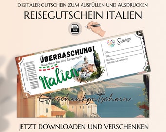 Reisegutschein Italien  | Gutscheinvorlage zum Ausdrucken | PDF Download | Gutschein Wochenendtrip Reise Rundreise Italien JSK331