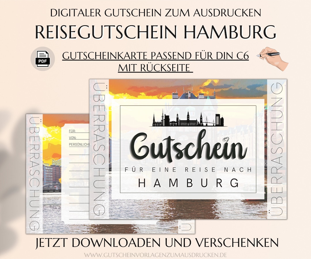 Reisegutschein Hamburg Gutschein Vorlage zum Ausdrucken PDF Download