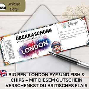 Gutschein London Reise PDF Vorlage | Städtereise Geschenkidee zum Ausdrucken | Reisegutschein für UK Urlaub | PDF Datei sofort verfügbar