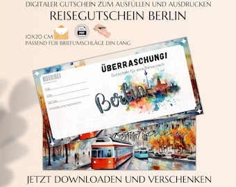 Reisegutschein Berlin Vorlage zum Ausdrucken | Gutschein Berlin Reise verschenken Ideen | PDF download | JSK389