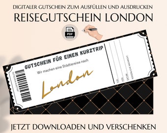 Gutschein Kurztrip London | Reisegutschein Vorlage zum Ausdrucken | PDF Download | Geburtstag | Städtereise Städtetrip JSK016