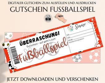 Fußball Gutschein Vorlage zum Ausdrucken | Fußballspiel Geschenkgutschein | Stadionbesuch verschenken | JSK166