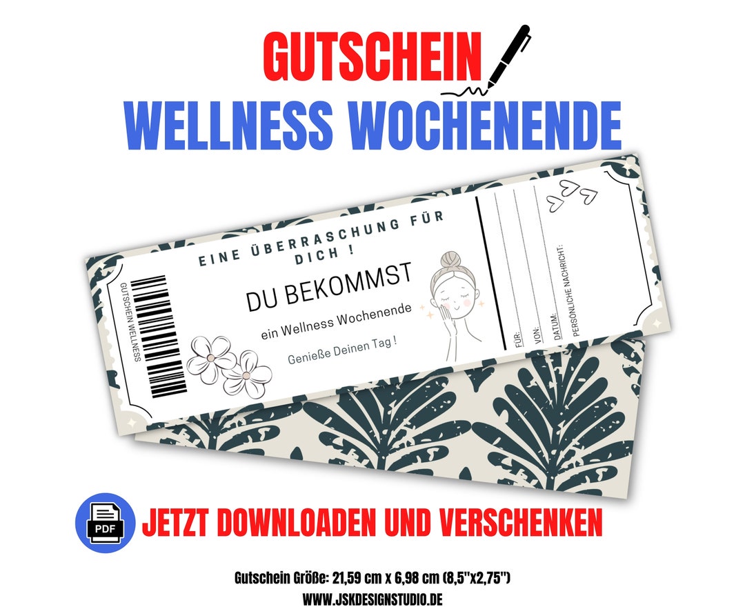 Gutschein Für Ein Wellnesswochenende Selbst Gestalten Wellness Gutschein Zum Ausdrucken Geschenkidee Geburtstag PDF Vorlage